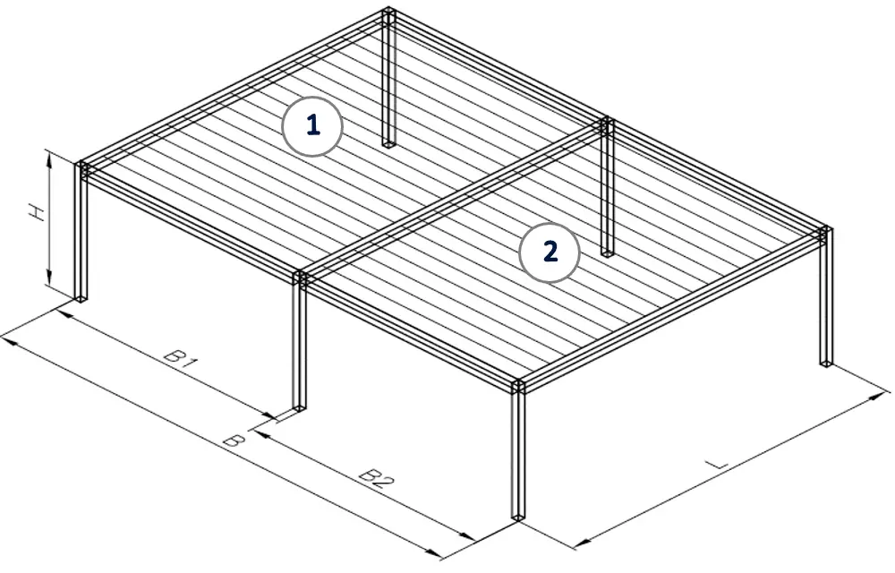 Volně stojící příčná dvoudílná pergola