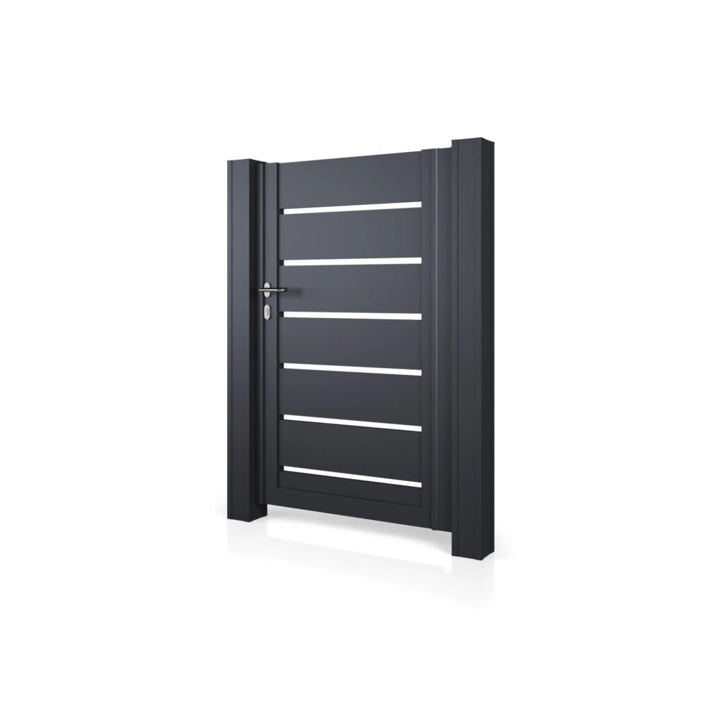 Moderní hliníková vchodová branka v antracitové barvě (RAL 7016)